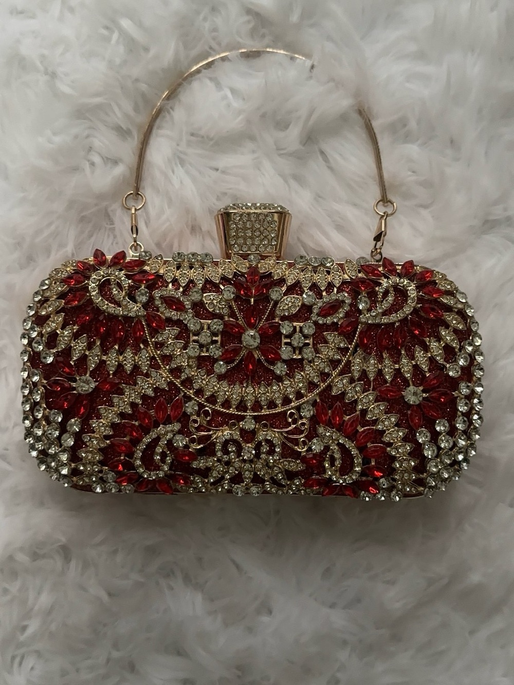 Embellished Red Crystal Evening Clutch Handbag